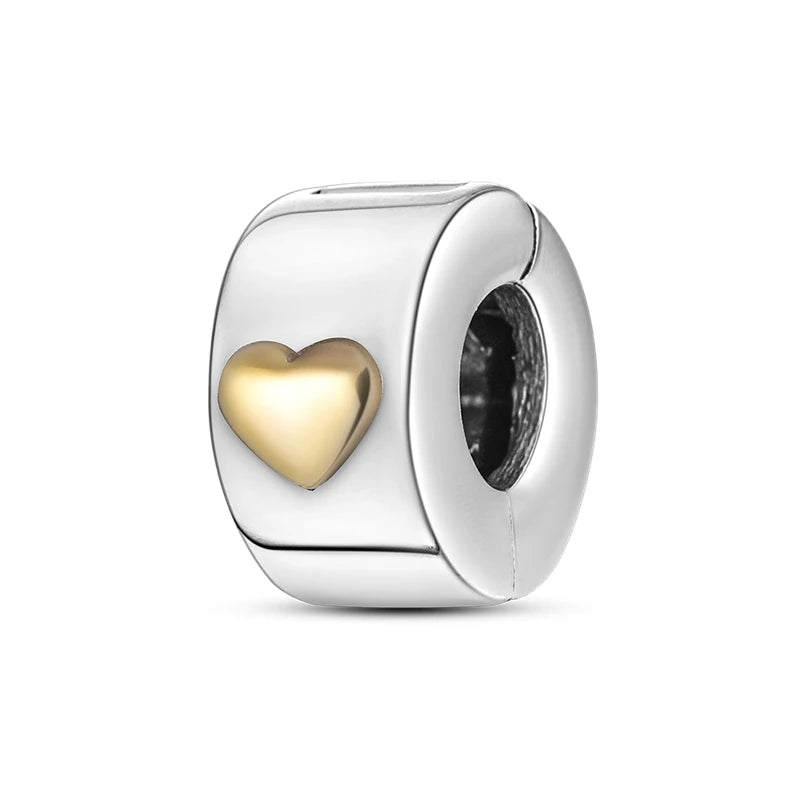 Silver Charm 925 Sterling Silver Clip Charms Safety Chain Charm CZ pave Round Clip Beads Fit Original Bracelet Jewelry Making