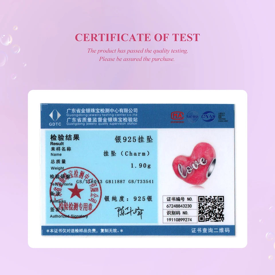 BAMOER Solid 925 Sterling Silver Red Enamel Heart Charm Bead fit Original Bracelet & Necklaces Jewelry DIY bamoer Charm SCC2978