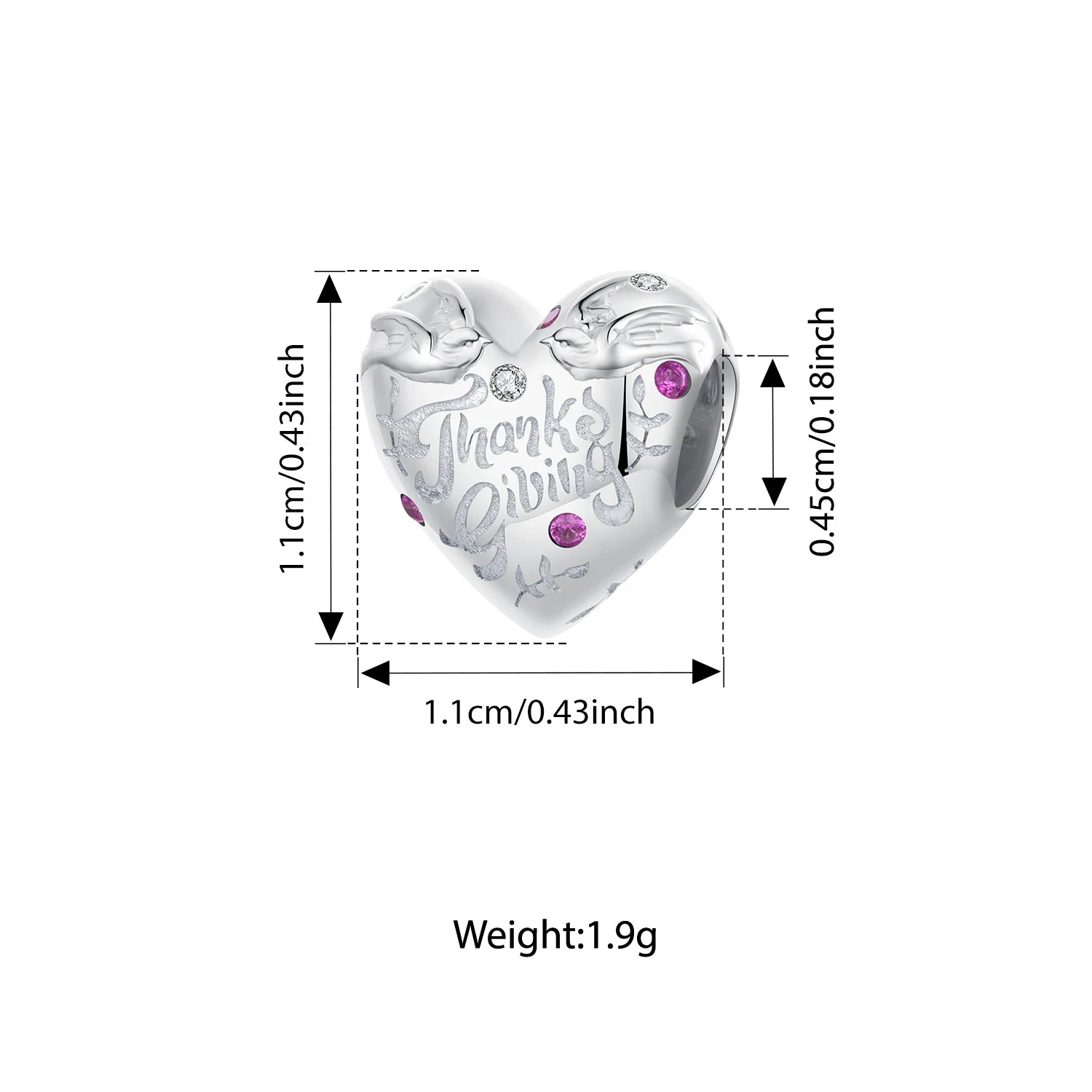 Bamoer 925 Sterling Silber Thanksgiving Truthahn Anhänger mit roten Herzperlen für Damen Armband Accessoires DIY Weihnachtsgeschenk