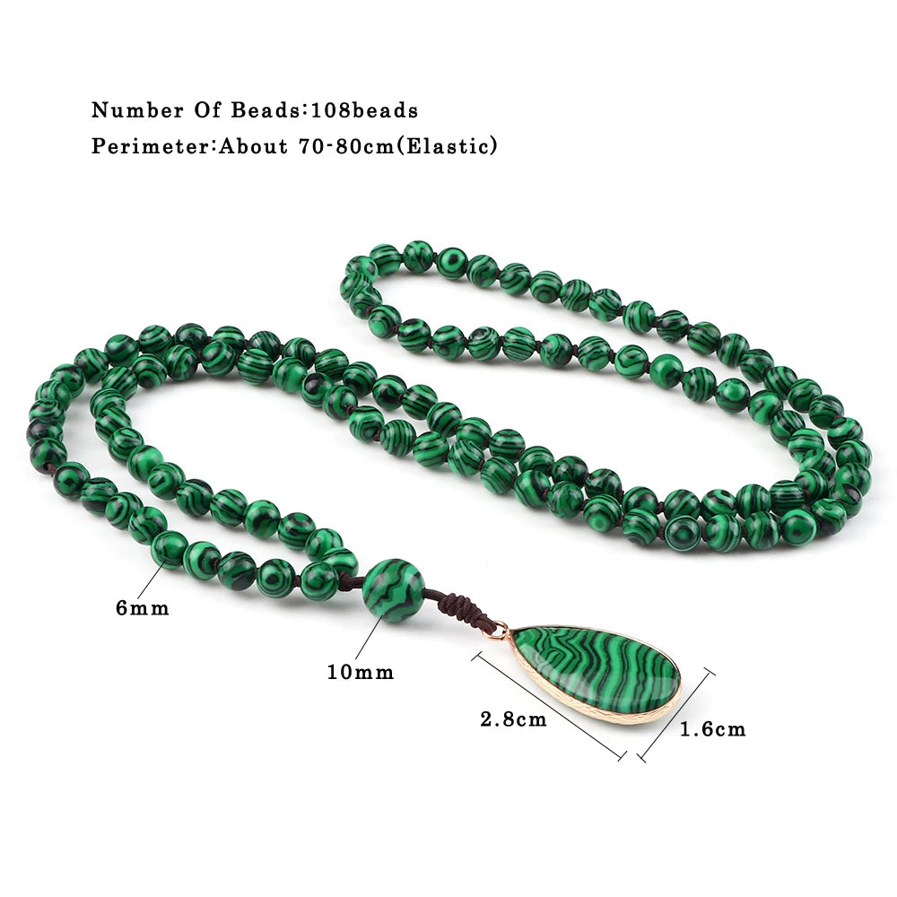 Natural Malachite Stone Beaded Necklaces&Bracelets Women Green Beads Pendants Charms 108 Mala Prayer Necklaces Men Yoga Jewelry - Madeinsea©