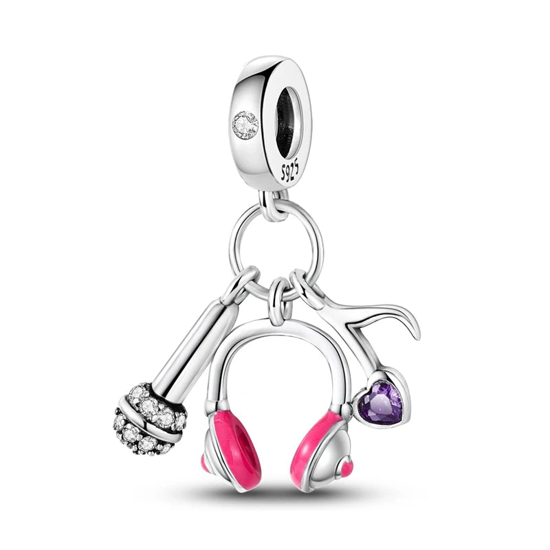 Romantic Music Charms Beads 925 Sterling Silver Piano Violin Red Guitar Punk Saxophone Pendants Fit Qikaola Bracelet DIY Jewelry