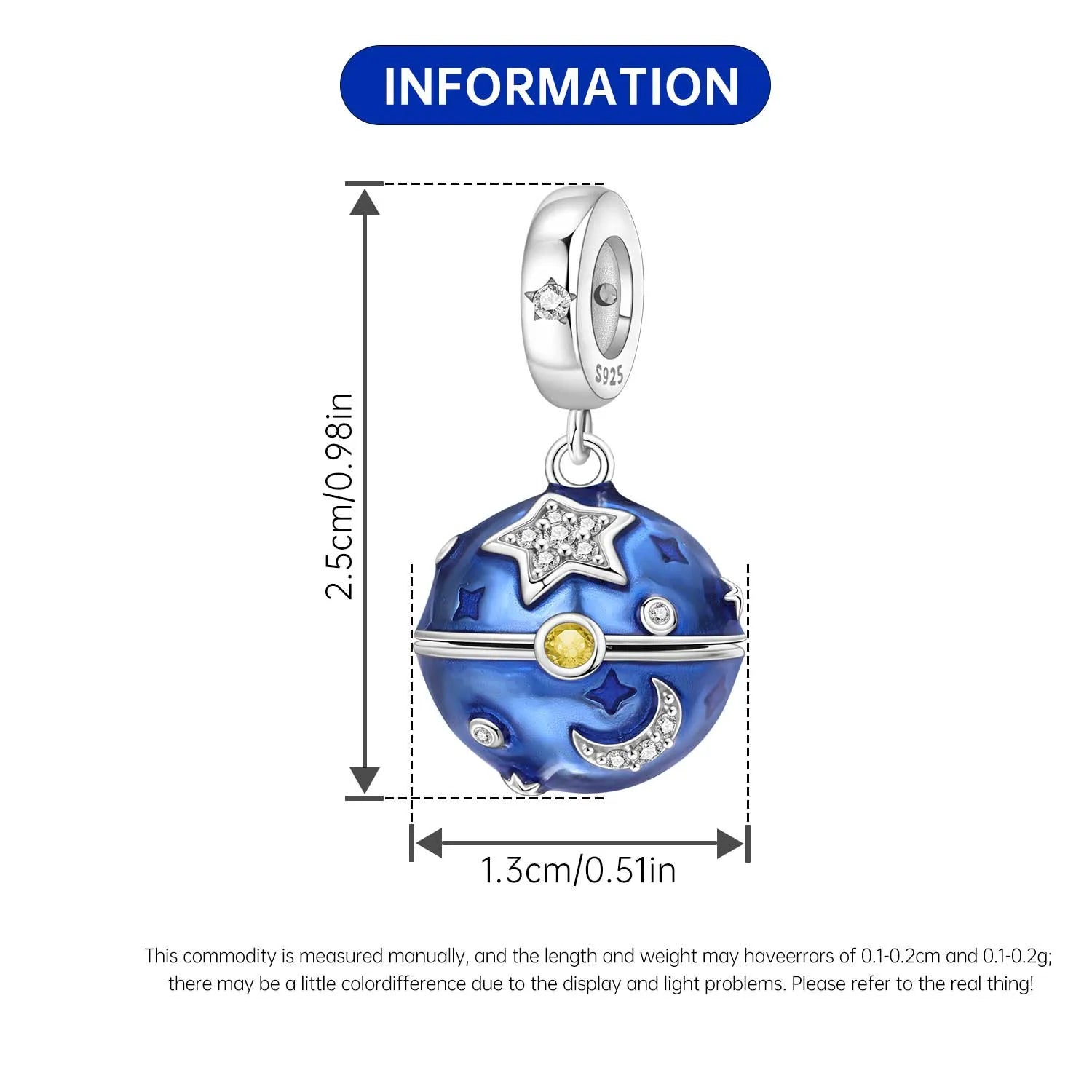 PANPOKI 925 Sterling Silver Adjustable Planet Pendant Beads Original Pendants Bracelet Charm Jewelry Party DIY Trendy Gift