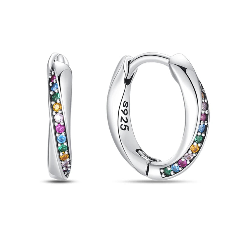 Original Cute 925 Silver Sparkling Colorful Zircon Pink Heart Shape Star Moon Earrings For Women Wedding Engagement Jewelry Gift