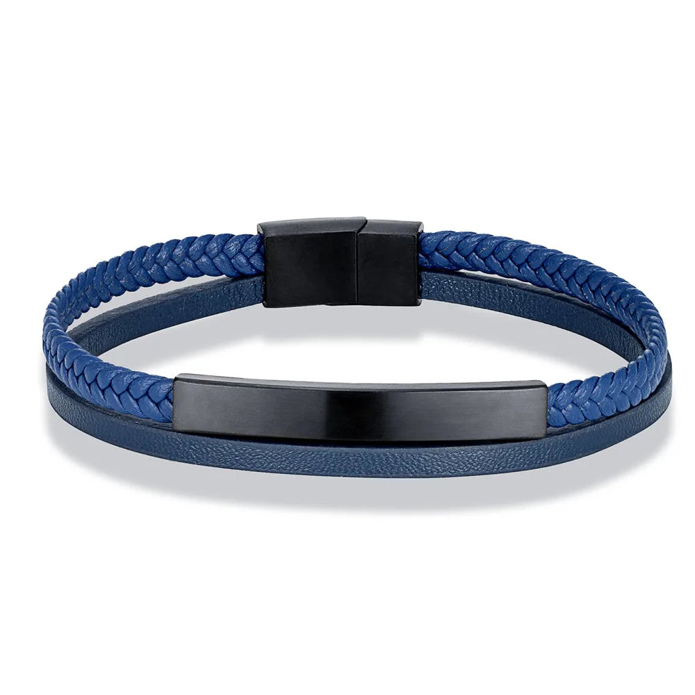 MKENDN Men Women Punk SOS Custom logo Name Engrave Text Adjustable Leather Bracelet customize Stainless Steel ID Bracelet - Madeinsea©