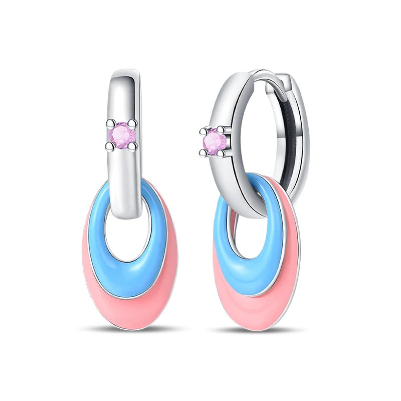 New Earring For Women 925 Silver Sparkling Butterfly Bear Pink Heart Princess Double Hoop Earrings Luxury Party Jewelry