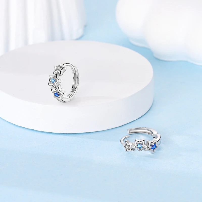 Simple Original 100% 925 Sterling Silver Sparkling Zircon Star Flower Double Hoop Earrings For Women Wedding Engagement Jewelry