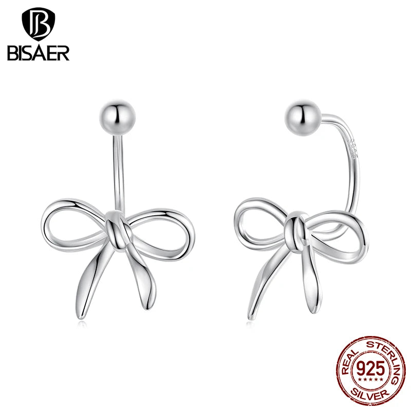 BISAER 925 Sterling Silver Bowknot Stud Earrings,Lightweight Hypoallergenic Plated White Gold for Women Party Fine Jewelry Gift