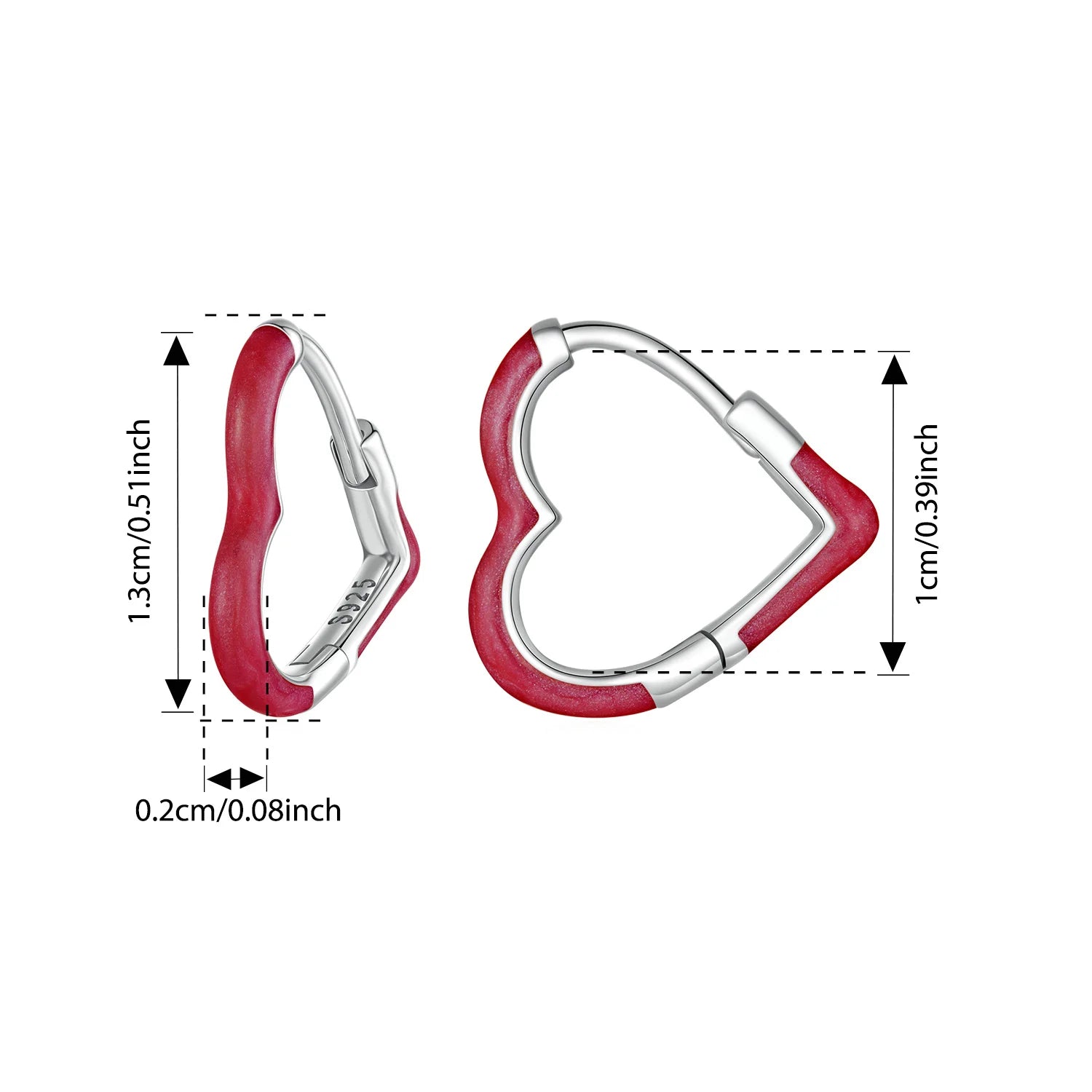 BISAER 925 Sterling Silver Dopamine Heart Hoop Earrings Minimalist Love Enamel Stud Ear for Women Original Party Fine Jewelry
