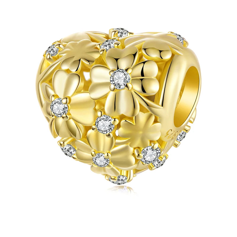 WOSTU 925 Sterling Silver Tow Tone DIY Bee Pendant Lucky Four-Leaf Clover Charm Colorful Leaves Bead Fit Original Bracelet Neck