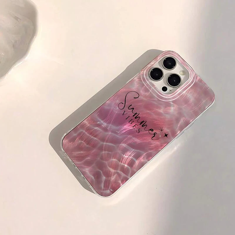 Summer Fresh Pink Water Wave Printed Case For Xiaomi Poco X7 X3 X6 X5 M6 Pro 4G Mi 14T Pro 11 Lite 5G Shockproof Phone Cover