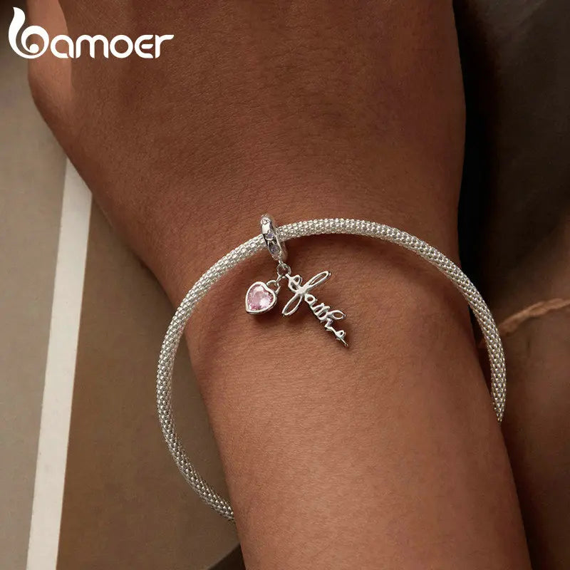 Faith Charm 925 Sterling Silver Cross Pendant Heart CZ Initial Pendant fit Charm Bracelet Christmas Jewelry Gifts - Madeinsea©