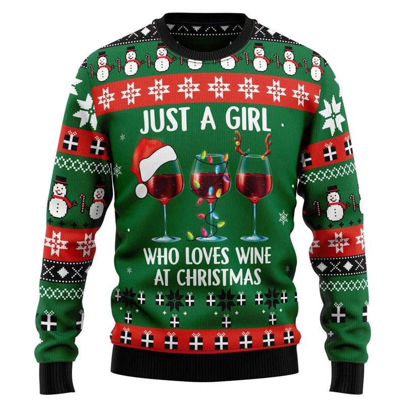 3D Print Wine Graphic Ugly Sweater Couples Family Gatherings Unique Funny Loose Sweatshirts Wine Glass Pattern Hip Hop Sweaters
