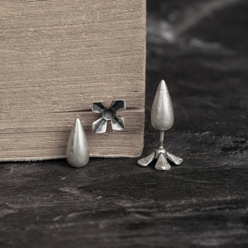 MKENDN 100% 925 Sterling Silver Creative Retro Carrot Stud Earring Punk Street Style Ear Pin for Women Men Party Jewelry Gifts