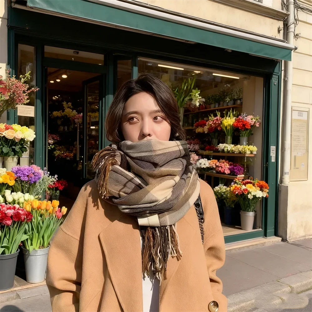 2025 New Thick Warm Winter Scarf Design Print Women Shawl Lady Wrap Tassel Scarves Knitted Men Foulard Blanket  200*50CM