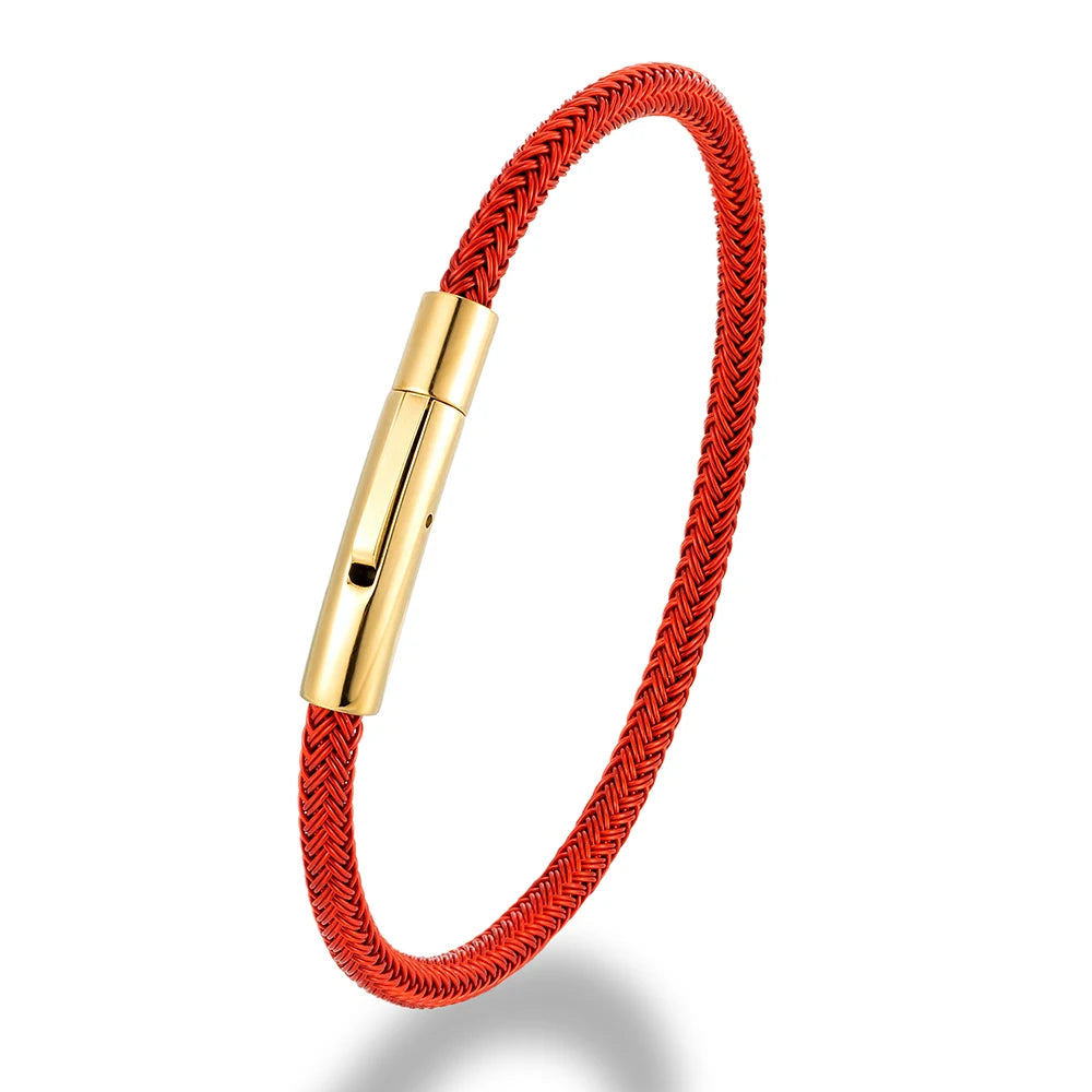 MKENDN Simple Style Men Women Lucky Red Jewelry Non-fading Steel Wire Rope Bracelet Classic Cuff Charm Bracelet for Couple Gifts