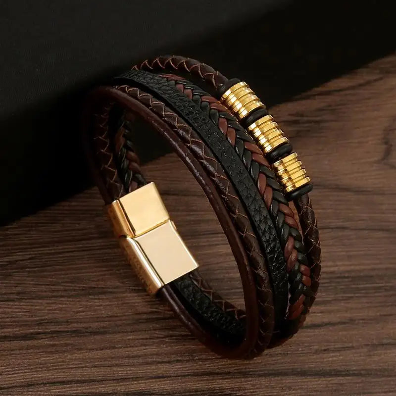 Multilayer Stainless Steel Insert Bracelet Viking Leather Bracelets for Men Braided Bangles Punk Jewelry Homme Accessories - Madeinsea©