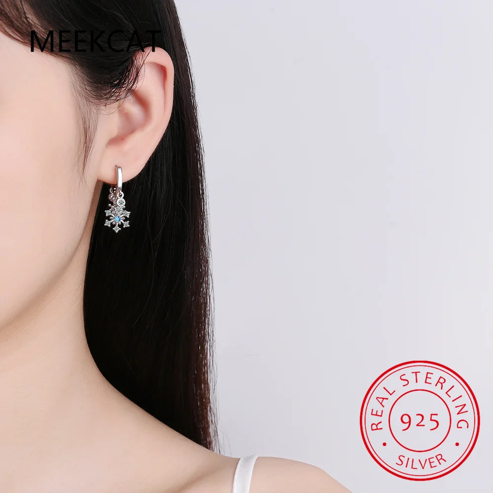 925 Sterling Silver Snowflake Ear Buckles Luxury Zircon Hoop Earrings Oorbellen for Women Engagement Wedding Fine Jewelry Gift