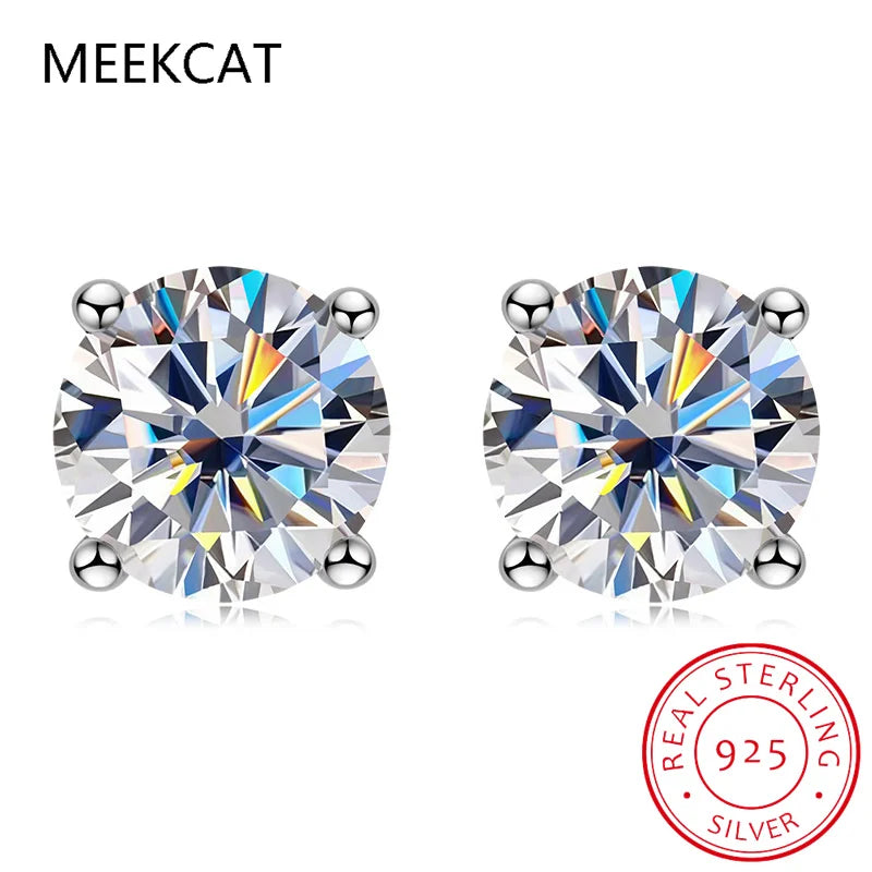 100% 925 Sterling Silver Real 2 Carat 8mm Moissanite Four Claws Stud Earrings For Women Sparkling Wedding Fine Jewelry