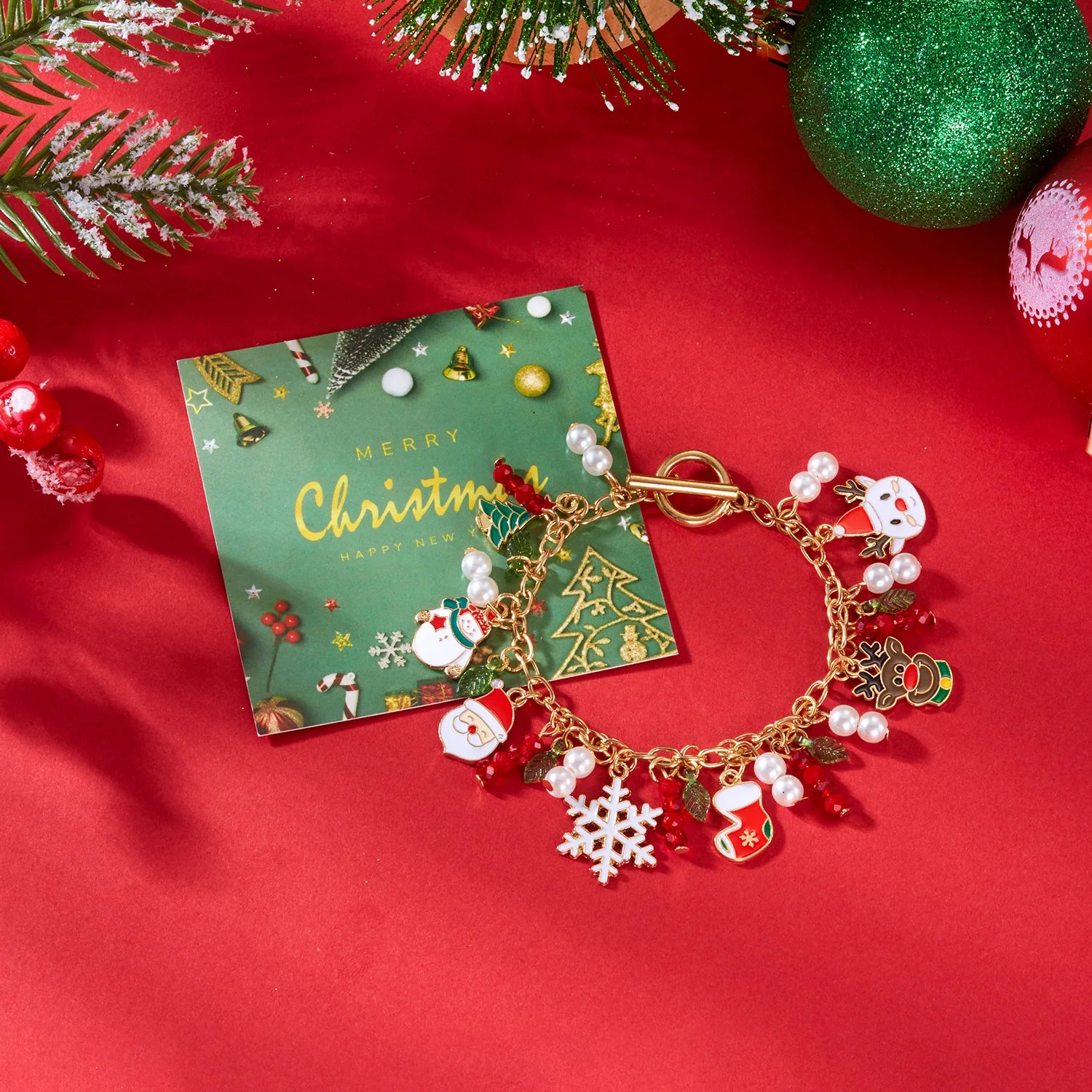 New Fashion Christmas Metal Chain Bracelet For Women Men Zircon Snowflake Snowman Santa Claus Elk Bangles Party Jewelry Gifts