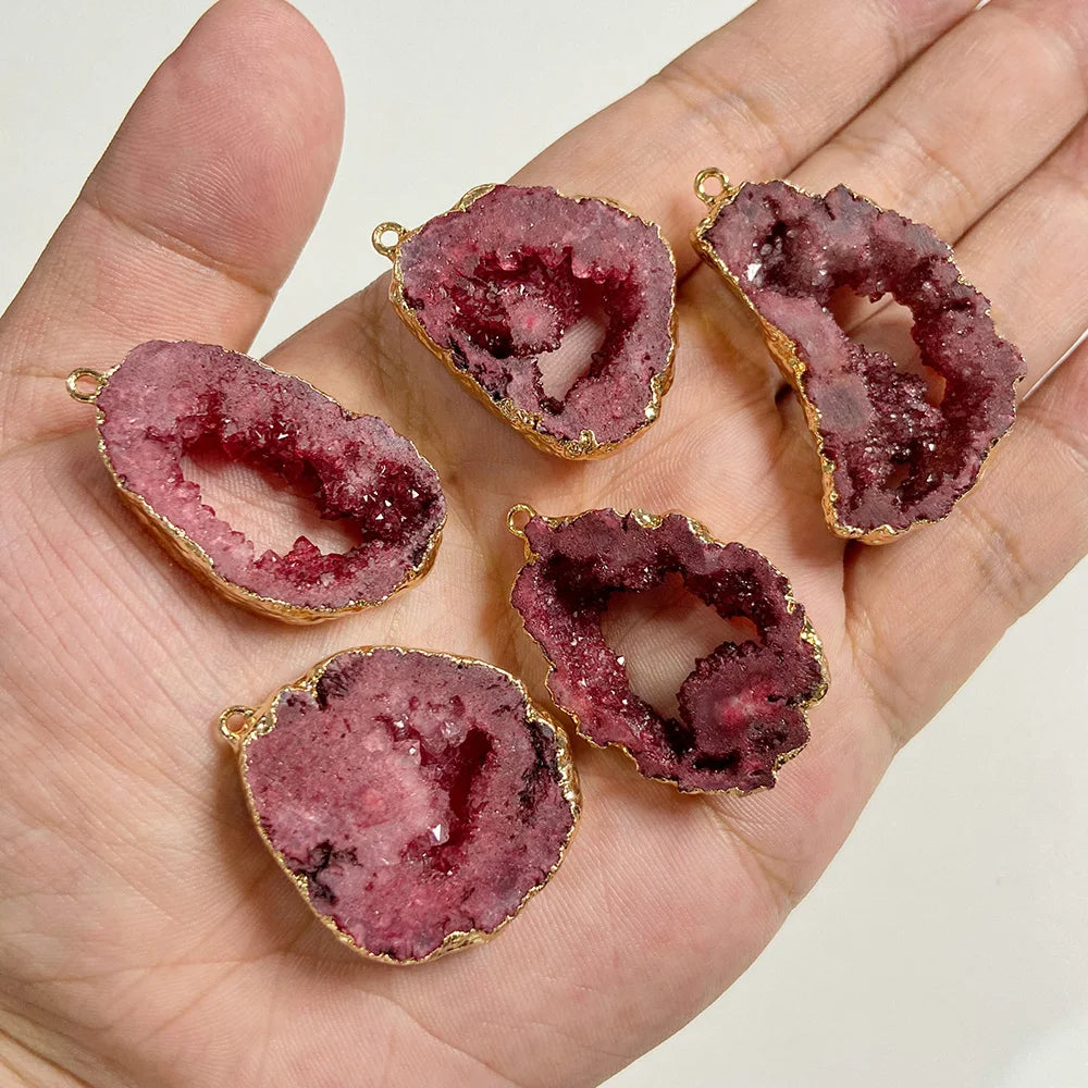 1 PCS Colorful Natural Quartz Geode Pendant Irregular Shape Gold Color Plated Agat Slice Charm Pendants For Jewelry Necklace DIY