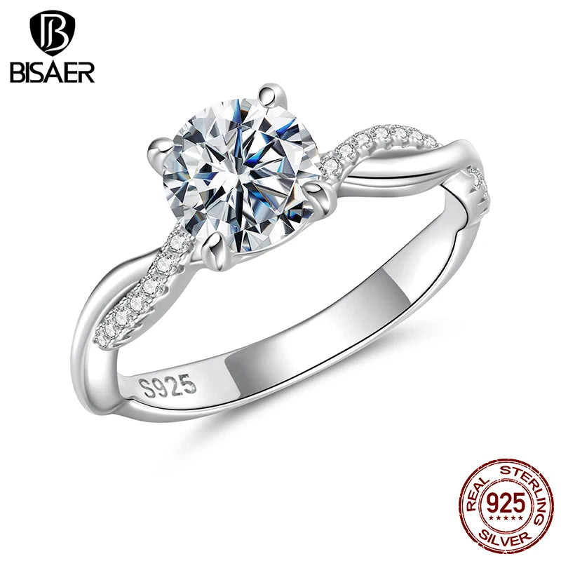BISAER 1CT Moissanite Ring 925 Sterling Silver VVS1 EX Twisted Vine Diamond Eternal Love Band for Women Wedding Fine Jewelry