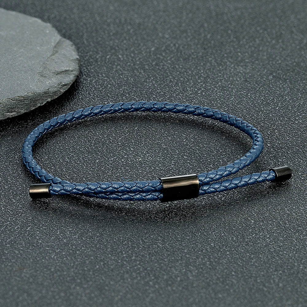 MKENDN Luxury Classic Men Jewelry 3mm Orange Braided Leather Bracelet Simple Adjustable Charm Bracelet for Men Women Gifts