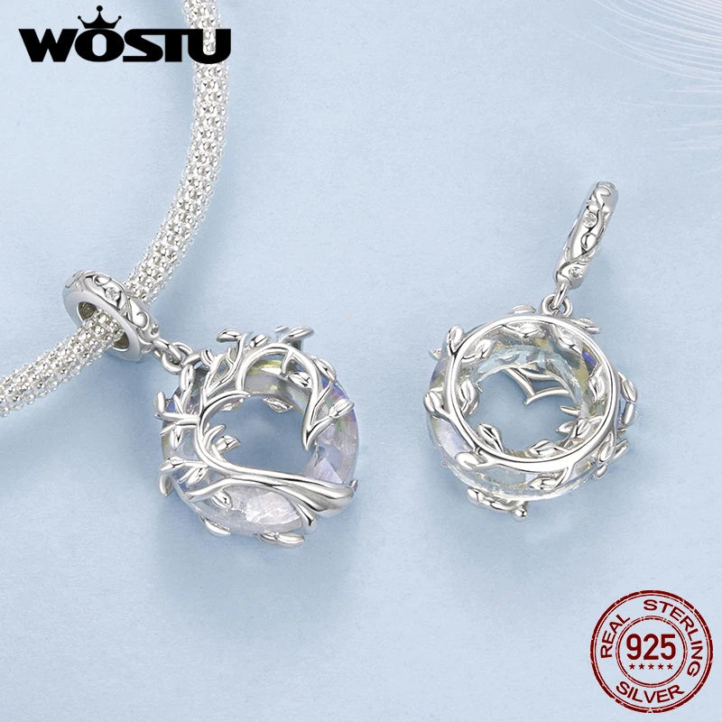 WOSTU 925 Sterling Silver Tree of Life Pendant Necklace For Women, Circle Rainbow Crystal Neckalce For Girls mom Family Gift