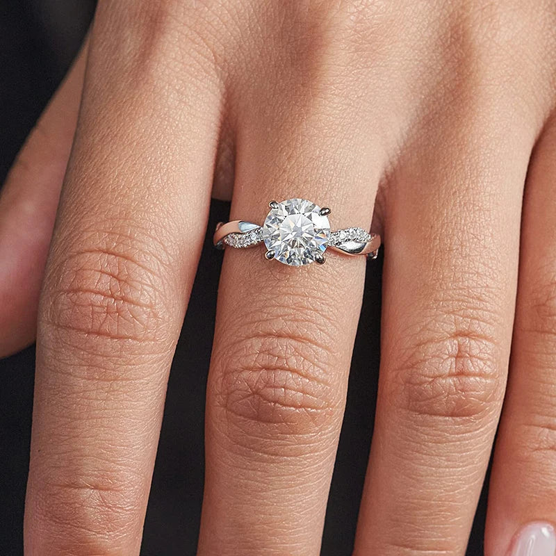 WOSTU 1CT Moissanite Wedding Engagement Ring for Women, 925 Sterling Silver Twisted Rope Wedding Promise Rings Xmas Jewelry Gift