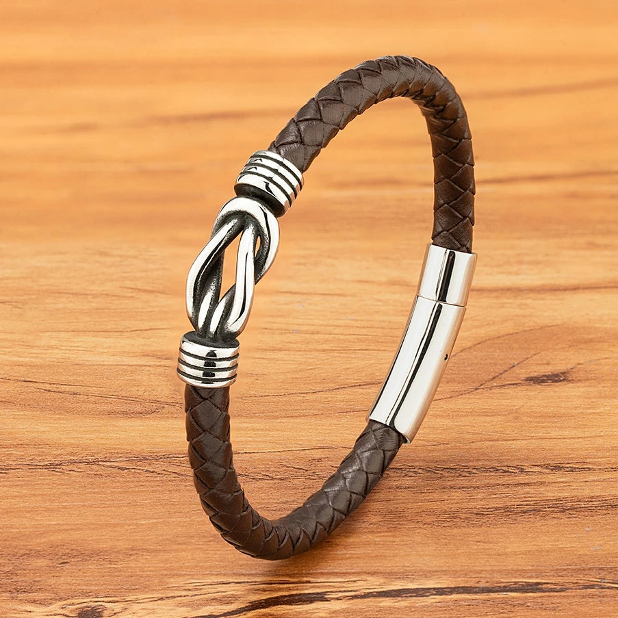 TYO Minimalist Sport Style Men Stainless Steel Woven Genuine Leather Bracelet Toggle-Clasps Design Fashion Bangle Birthday Gift - Madeinsea©