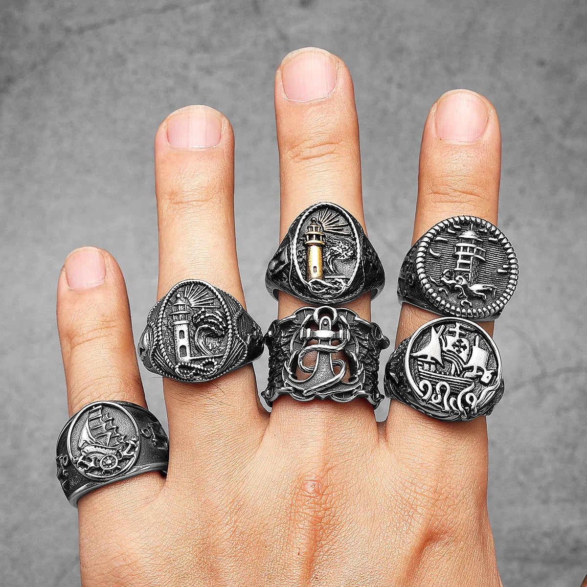 Vintage Anchor / Lighthouse / Ship Mens Rings - Madeinsea©