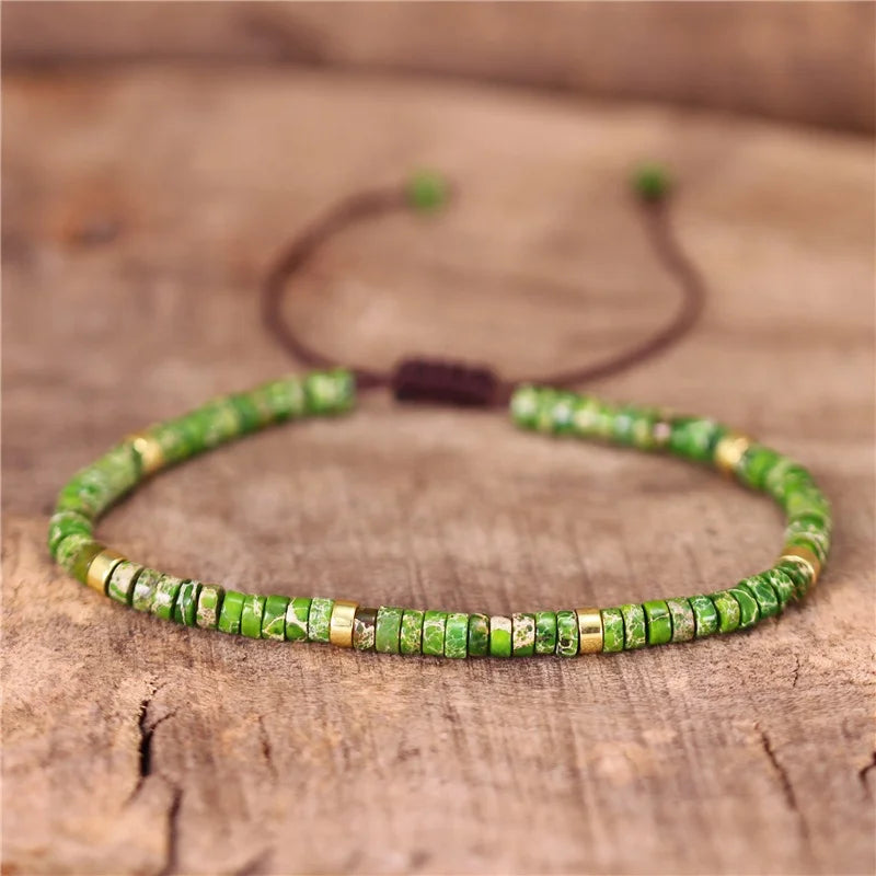 Bohemia 2x4mm Tile Natural Stone Beads Adjustable Bracelet Stretch Tibetan Gemstones Jasper Beaded Bracelets for Women Wholesale