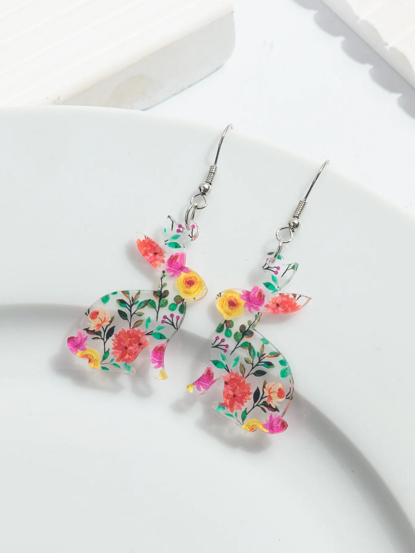 Easter Colorful Transparent Rabbit Pendant Earrings for Women Girls Lovely Animal Rabbit Print Drop Earrings Jewelry Party Gifts