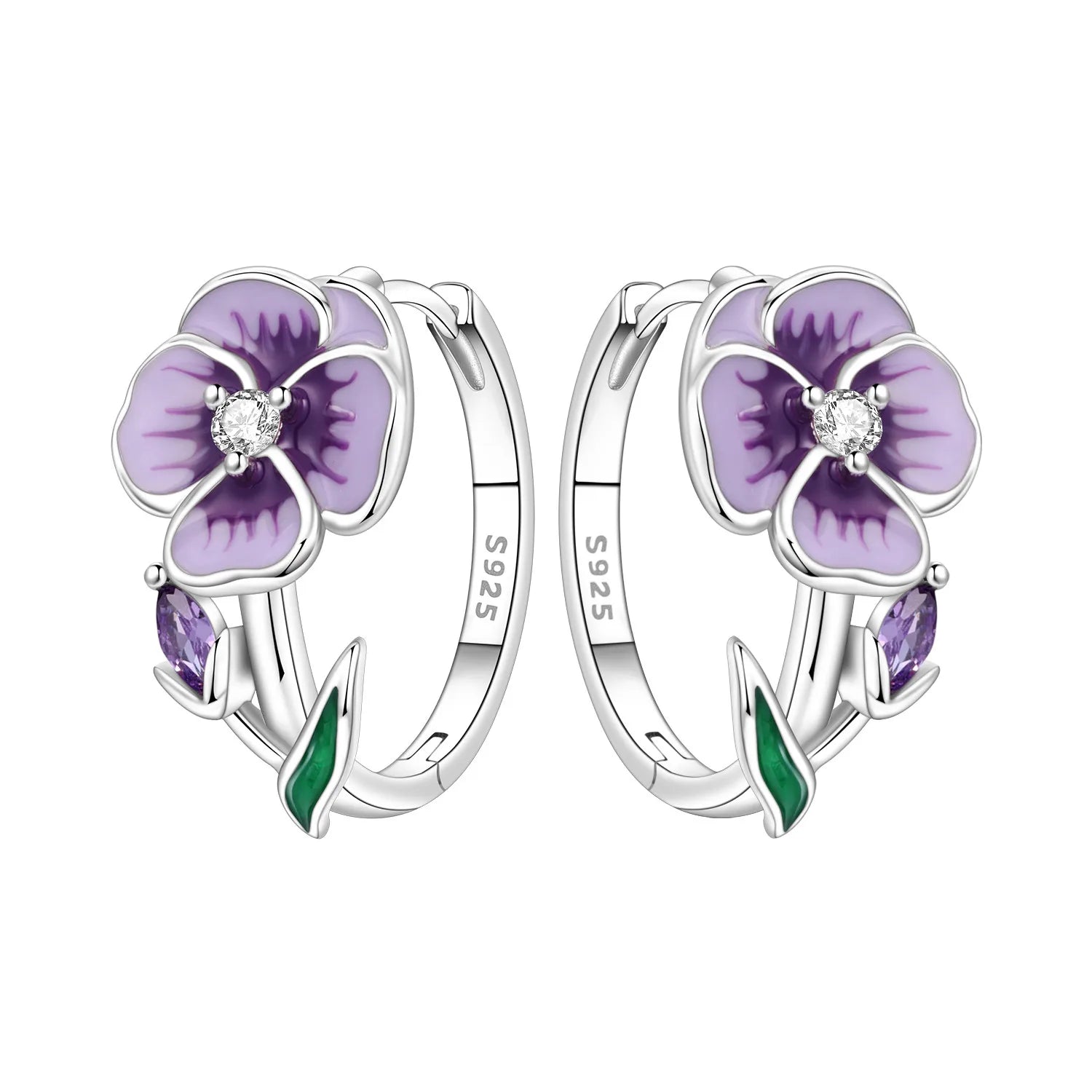 PANPOKI S925 Sterling Silver Blooming Purple Iris Flower Earrings Versatile Hoop Earrings For Women Jewelry Original Party Gift