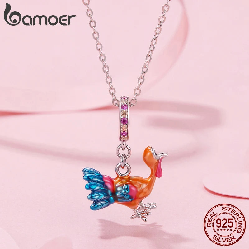 Bamoer 925 Sterling Silber Thanksgiving Truthahn Anhänger mit roten Herzperlen für Damen Armband Accessoires DIY Weihnachtsgeschenk