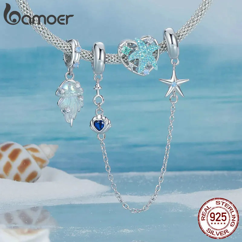 New Arrival 925 Sterling Silver Ocean Series Charms Beads, Jellyfish Starfish DIY Charm fit European Bracelets Gift - Madeinsea©