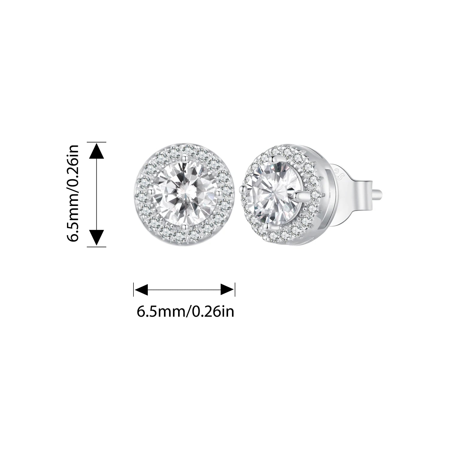 BISAER 925 Sterling Silver Sparkling Zircon Stud Earrings Round Hypoallergenic Stud Ear Plated 18K Gold for Women Fine Jewelry
