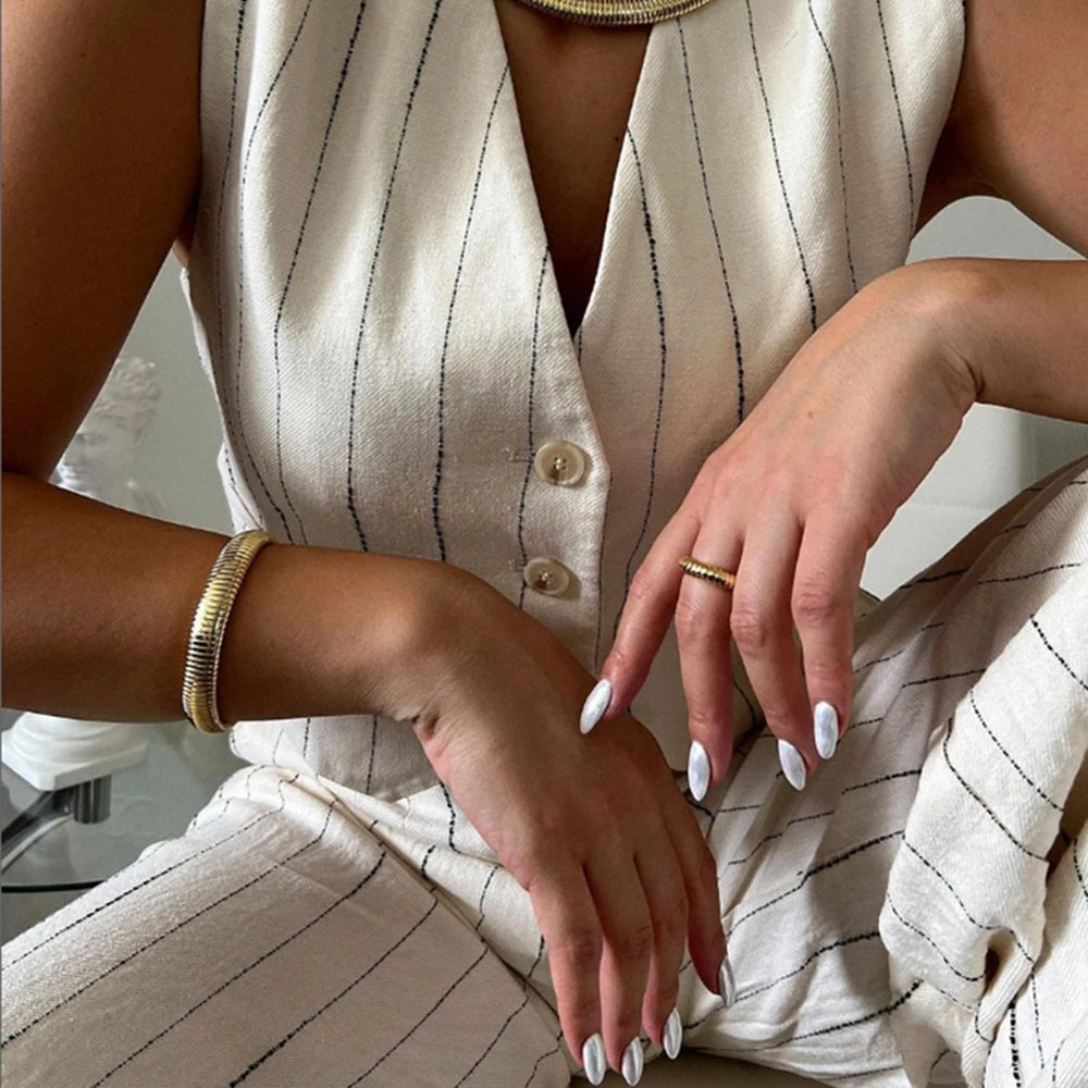 MKENDN Fashion Women Antique Original Design Bracelet Wide And Narrow Elastic Bracelet Ladies Stainless Steel Trendy Bracelet