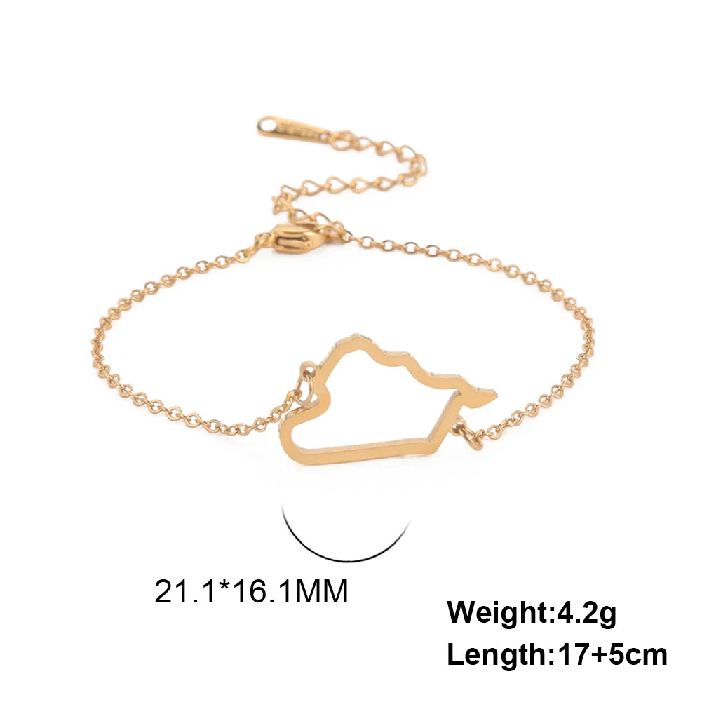 Hollow Syria Map Egypt Lebanon Yemen Map Bracelet Stainless Steel Gold Color Bracelet for Friend Memorial Gift