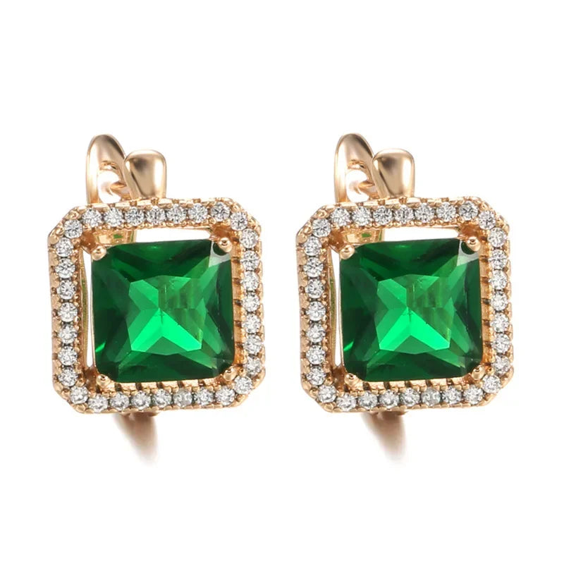 18k rose gold Vintage Emerald Diamond earrings For Women Genuine Jewelry Wedding Anniversary Resizable earring Gift Wholesale