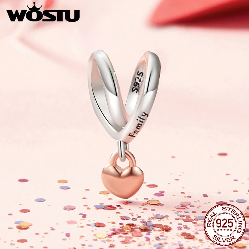 WOSTU 925 Sterling Silver Pink Love Heart Charms Bead Infinite Love Pendant Fit Bracelet Valentine Jewelry Mother's Day Gift
