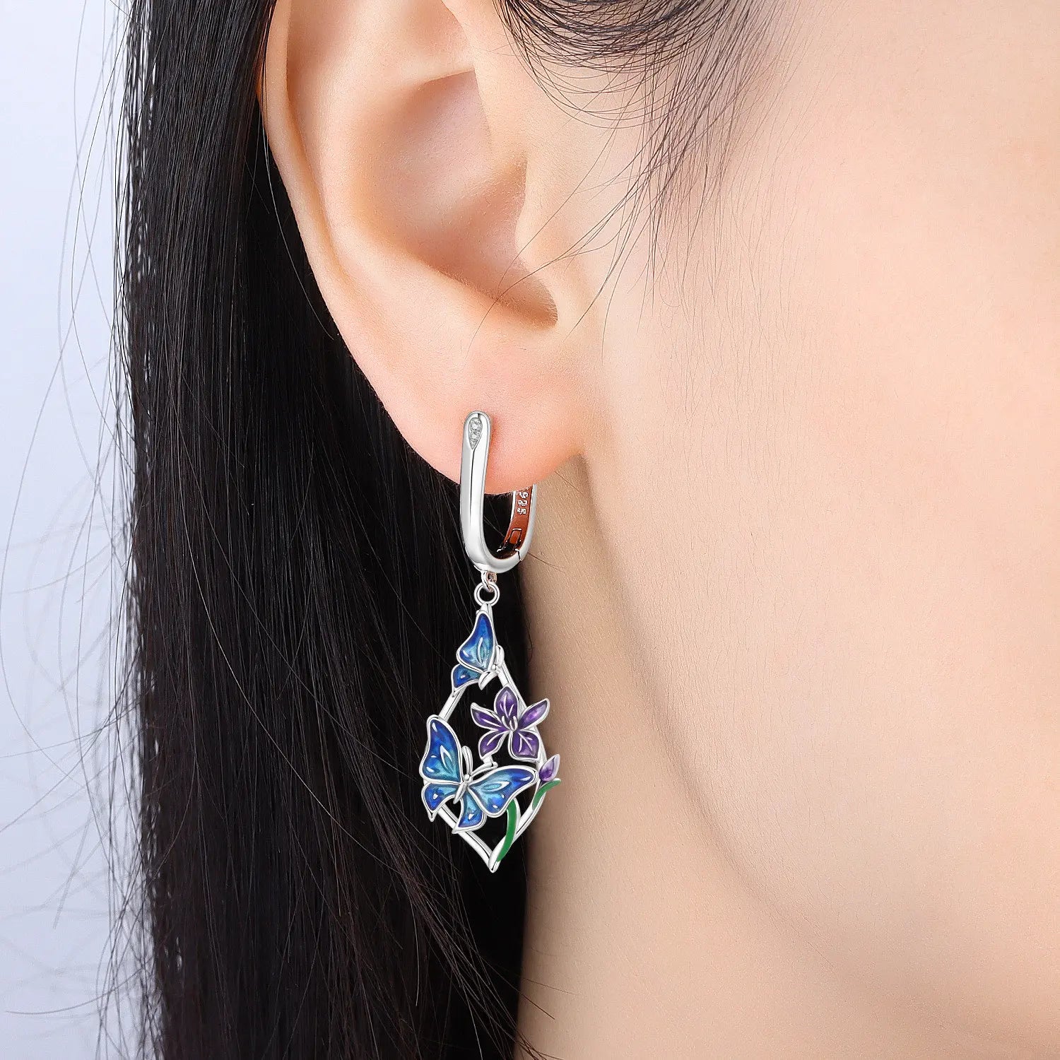 PANPOKI 925 Sterling Silver Butterfly Insect Flower Drop Earrings Women Earrings Charm Versatile Party Jewelry Trendy Gifts