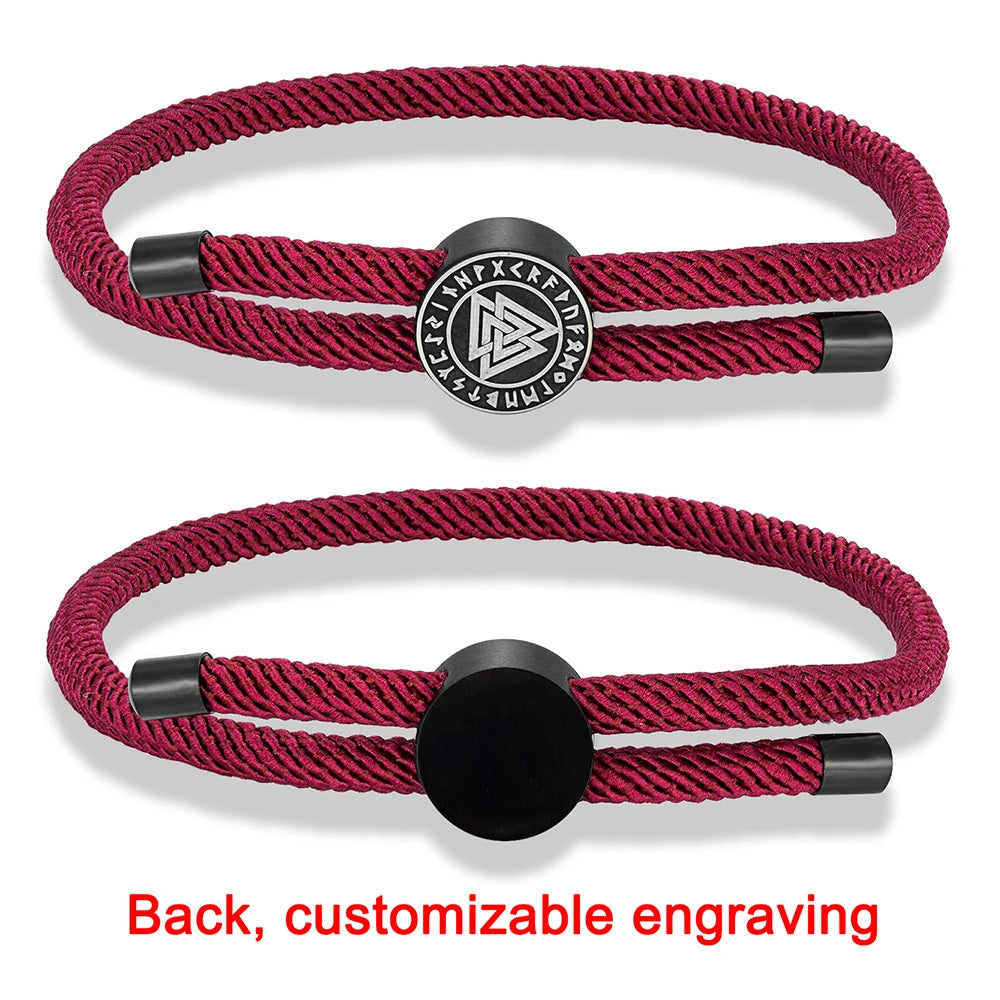 MKENDN 4mm Braided Rope Bracelet Unisex Waterproof Nordic Viking Compass Rune Almut Bangle with Emergency Contact ID Customize