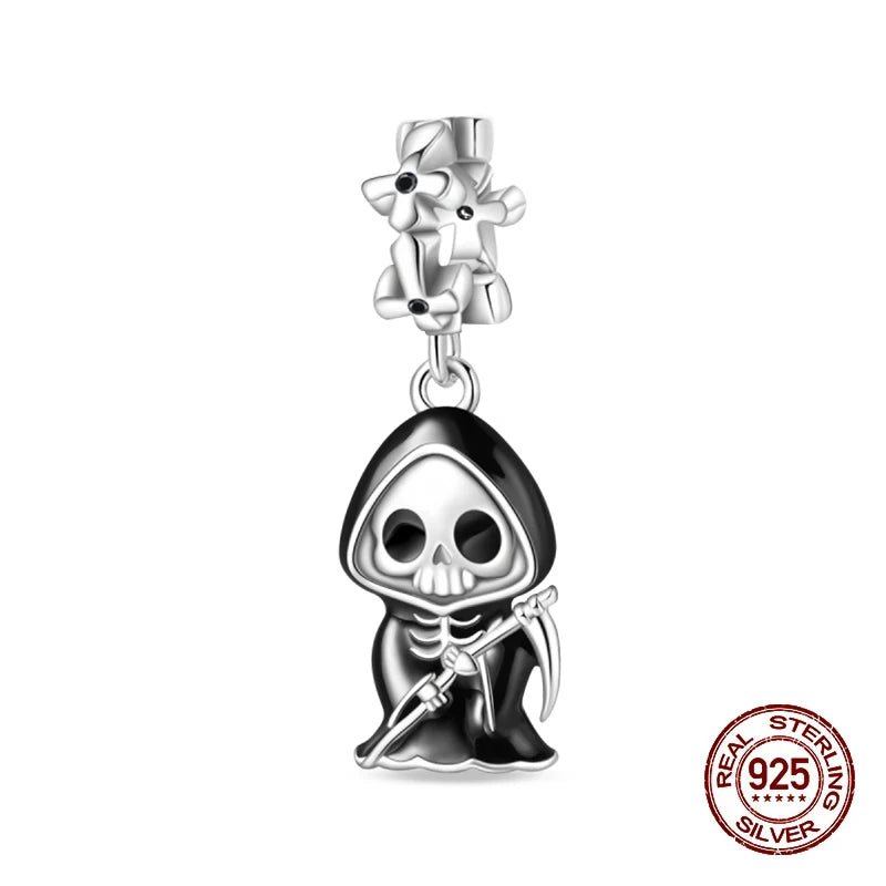 New 925 Sterling Silver Luminous Halloween Skull Witch Pumpkin Candy Charms Beads Fit 3mm Original Bracelets Party Jewelry