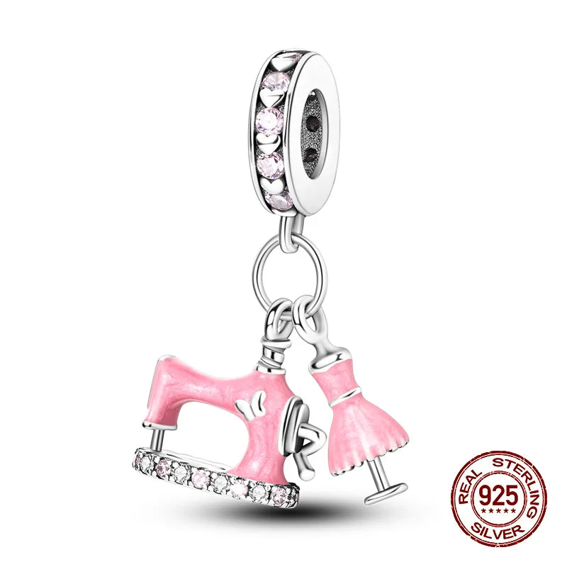 100% 925 Sterling Silver Perfume Headphones Pink Princess Daily Charms Beads Fit 3mm 925 Original Bracelet Fine DIY Jewelry