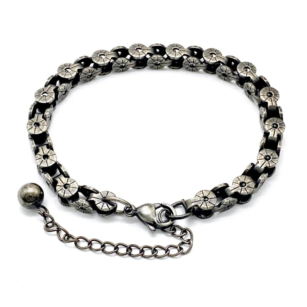 MKENDN Punk Vintage Black 5MM Bicycle Wheel Chain Bracelet Men Stainless Steel Biker Chain Bracelets Male Jewelry Gifts for Son