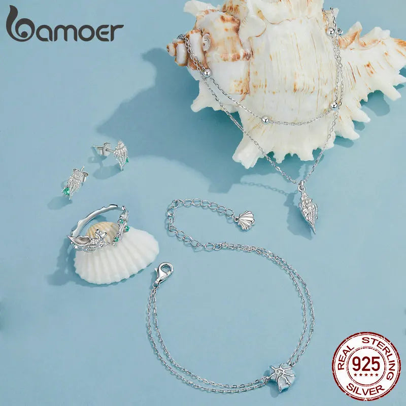 Sterling Silver Conch Layered Pendant Necklace Multilayer Stylish Choker Necklace for Women Ocean Series Jewelry - Madeinsea©