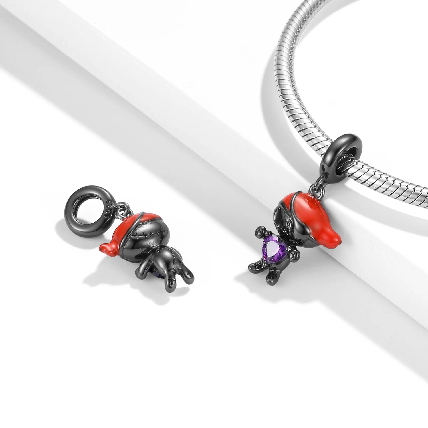 925 Sterling Silver Black Heart Left Right Face Butterfly Octopus Skull Halloween Beads for Charms Bracelet Pendant Diy Bracelet