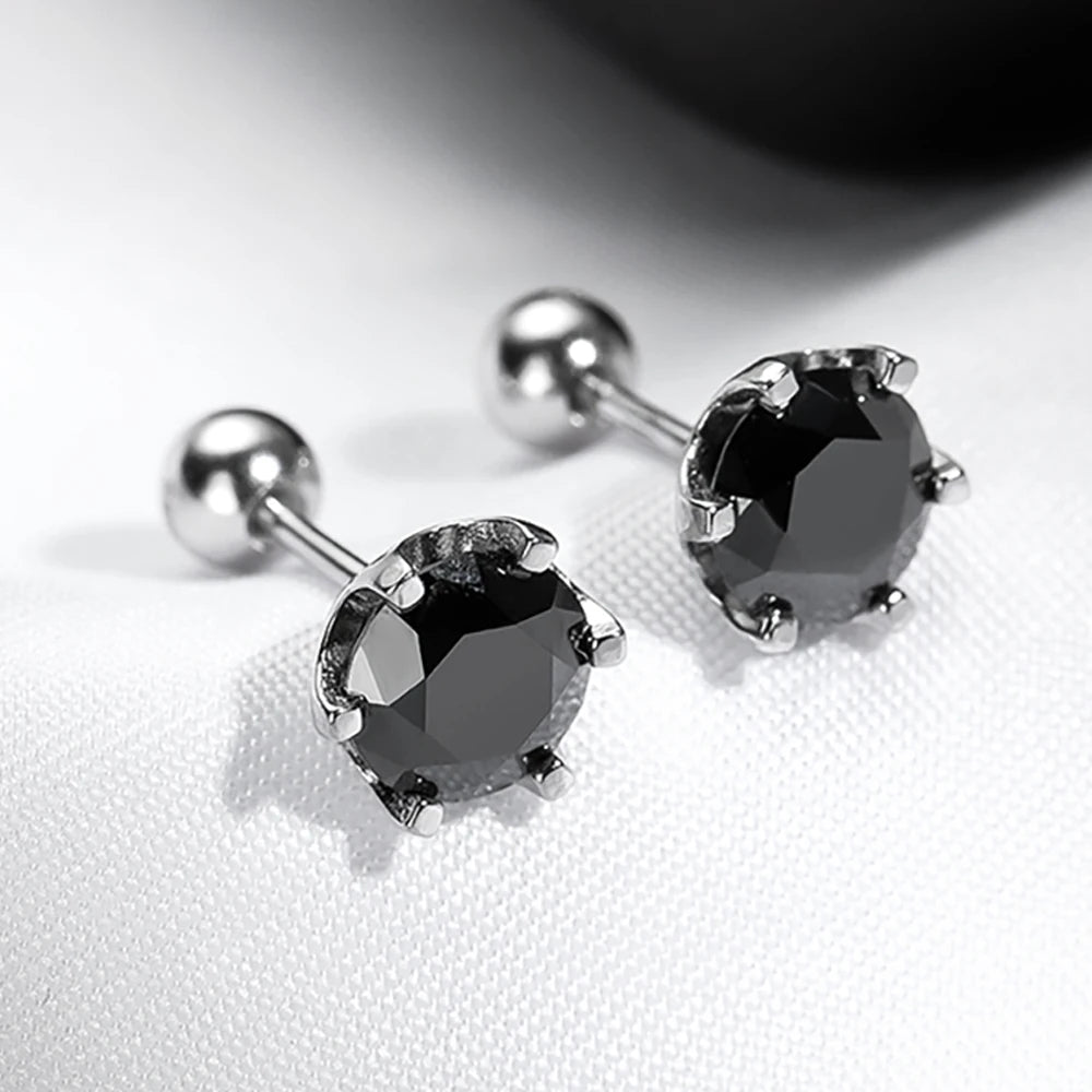 Serenity 5mm 6.5mm Real Black Moissanite Screw Earrings For Women Wedding Bridal 100% S925 Sterling Silver Earrings Fine Jewelry