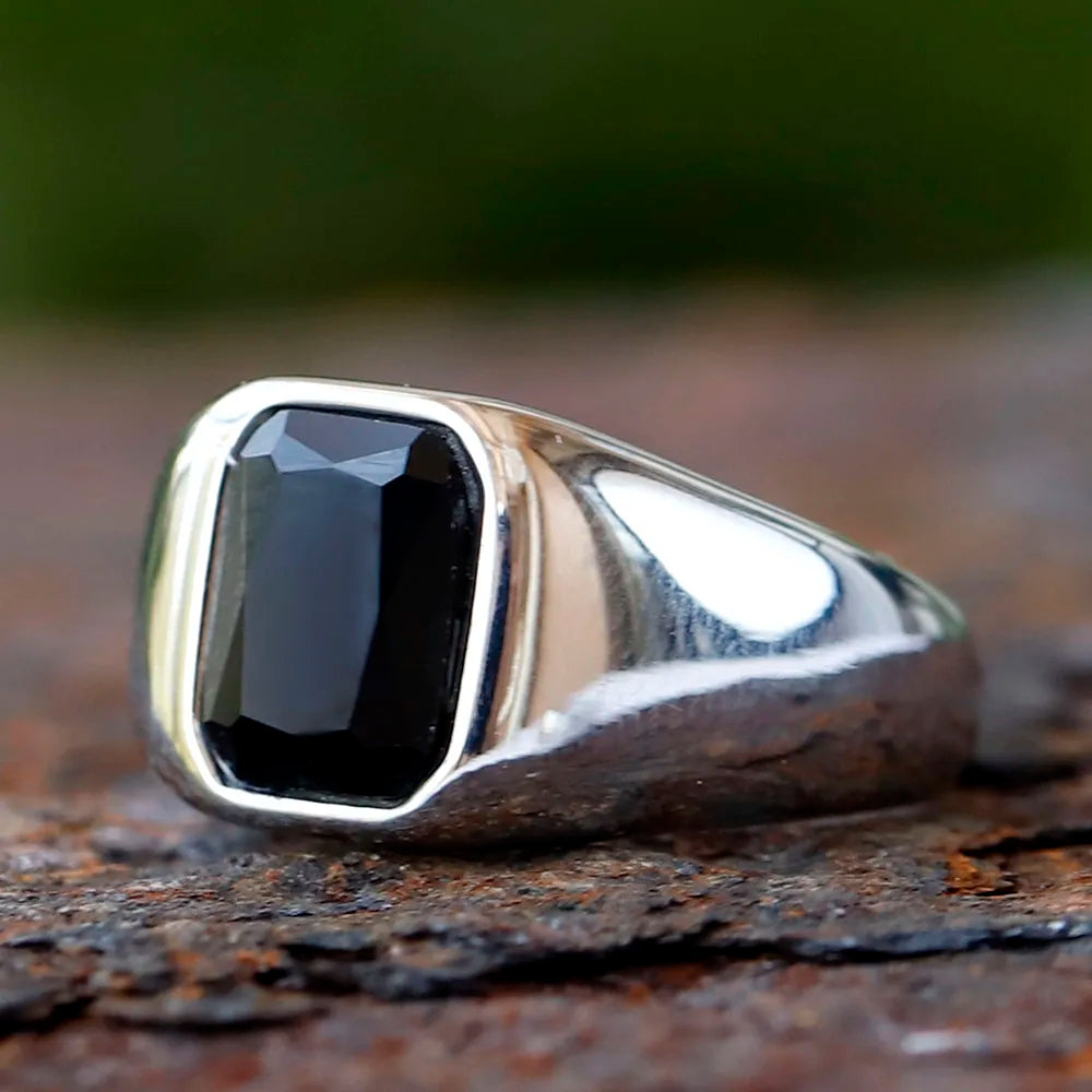 Stainless Steel Fashion Turkey Stone Ring Geometric red Zircon For Anniversary Party Wedding Men's Anels Totem Luxury Jewelry