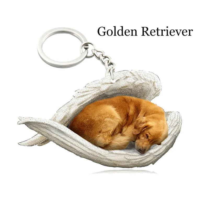 100 Style Cut Dog Sleeping Angel Pendant Bag Keychain Car Keychain Keyring Animal Pet Jewelry Boyfriend Girls Gift Accessories